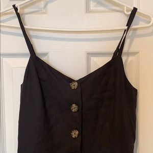 Black linen button front dress